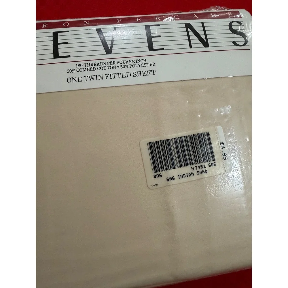 Stevens Vintage Twin Fitted Sheet Indian Sand No Iron Percale 180 TC Made in USA